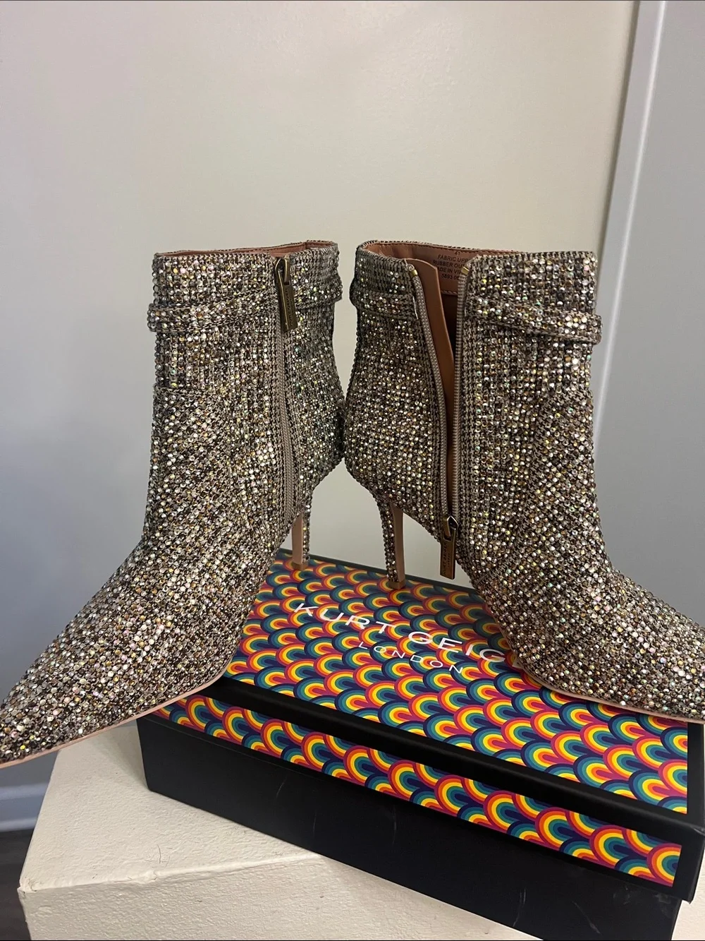 Kurt Geiger Gold Crystal Embellished Ankle Boots